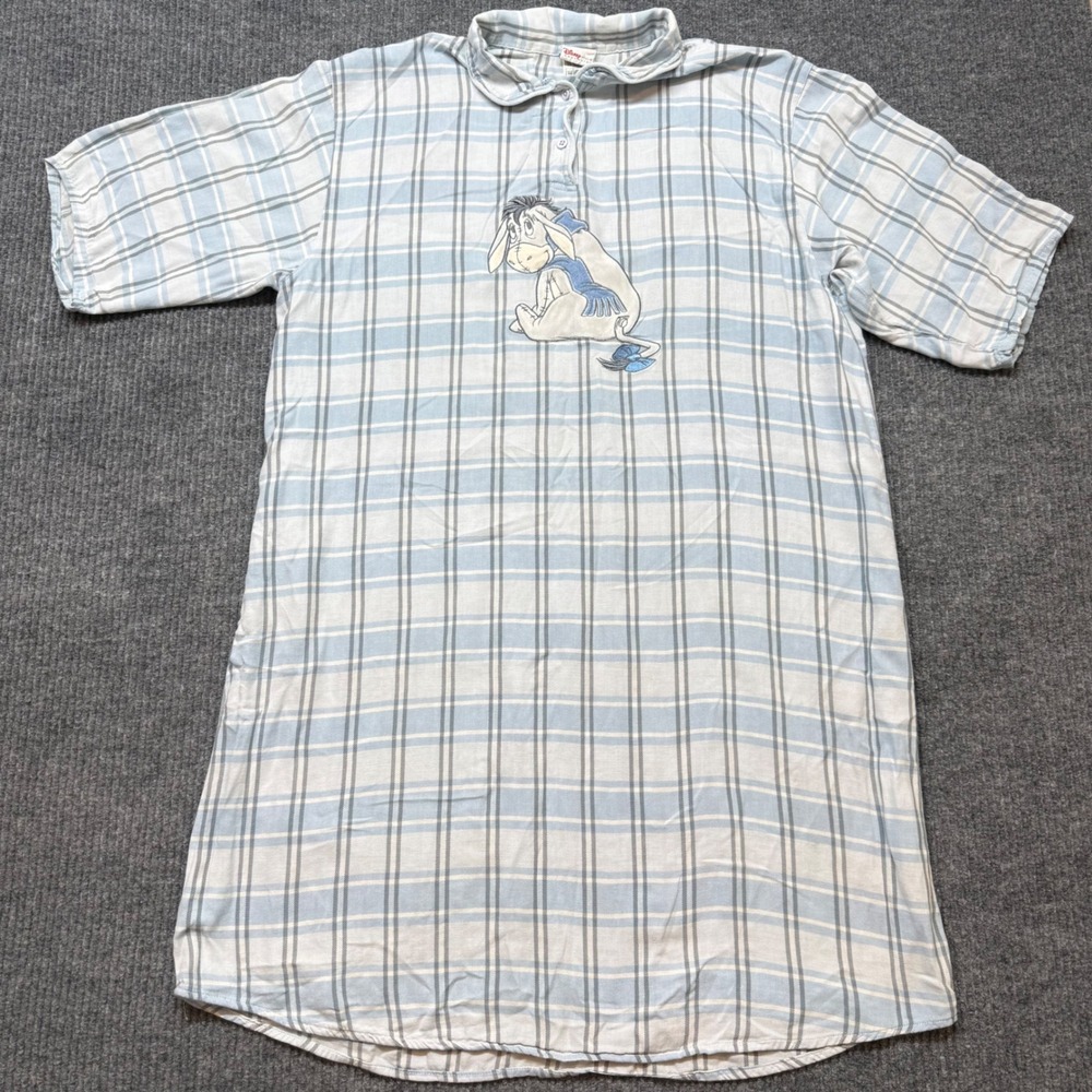 VTG Disney Winnie Pooh XL 90s Plaid Nightshirt Eeyore Embroidered Sleep Dress